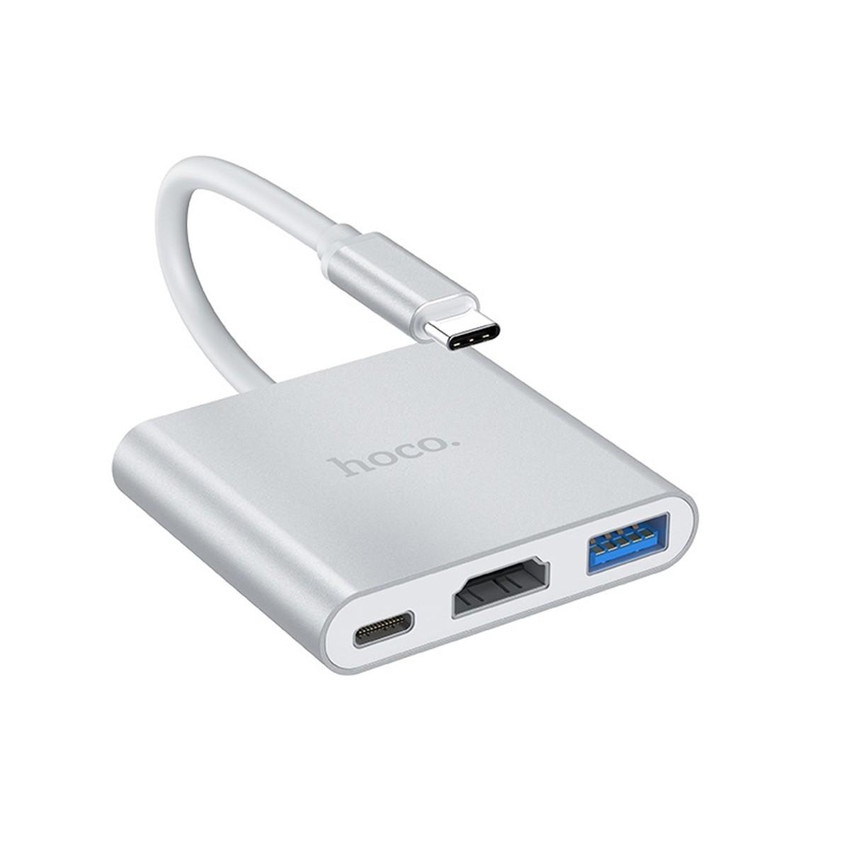Разветвитель type c hdmi usb 3.0. Переходник Type-c(п) - HDMI(М)/USB 3.0(М)/Type-c(м)  [Hoco ] hb14 серебро.. Hoco hb14. Hoco Type c переходник. Hb14 easy use Type-c Adapter(Type-c to USB3.0+HDMI+PD) - Silver.