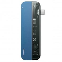 Хаб Type-C для MacBook с 2*Type-C, HDMI (4K 30Hz), 2*USB 3.0 Baseus Transparent Series синий CAHUB-TD03