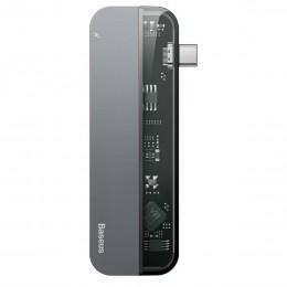 Хаб Type-C для MacBook с 2*Type-C, HDMI (4K 30Hz), 2*USB 3.0 Baseus Transparent Series серый CAHUB-TD0G