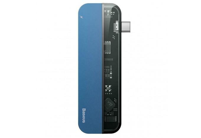 Хаб Type-C для MacBook с 2*Type-C, HDMI (4K 30Hz), 2*USB 3.0 Baseus Transparent Series синий CAHUB-TD03