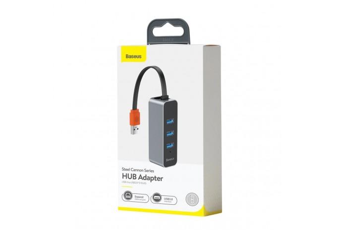 Переходник с USB на 3 USB и Ethernet для ноутбуков Baseus Steel Cannon Series HUB Adapter CAHUB-AH0G