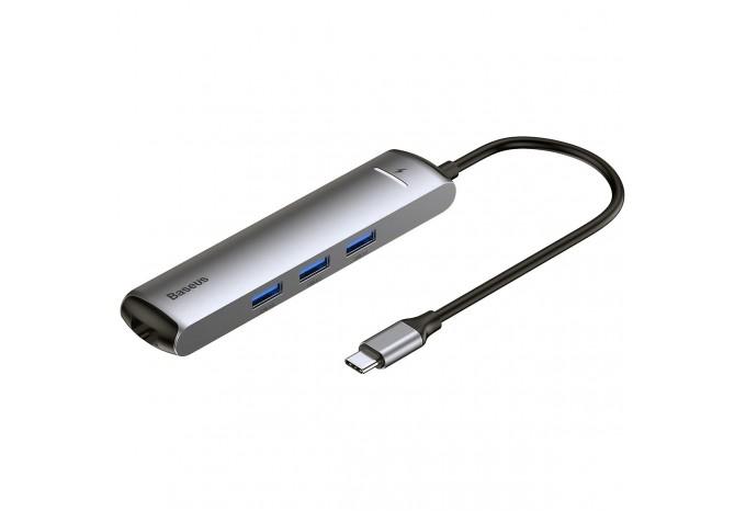 USB-C 3.0 Hub адаптер Baseus CAHUB-J0G на HDMI, RJ45, USB 3.0
