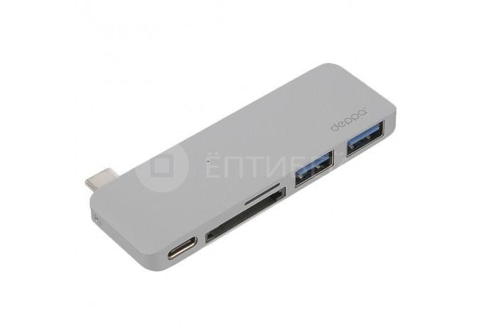 Адаптер Deppa 5 в 1 с USB-C на MicroSD, SD, USB 3.0 для MacBook 12" 2015 / 2016 графитовый